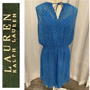 Lauren Ralph Lauren Women’s blue sleeveless geometric print casual dress, Size 8